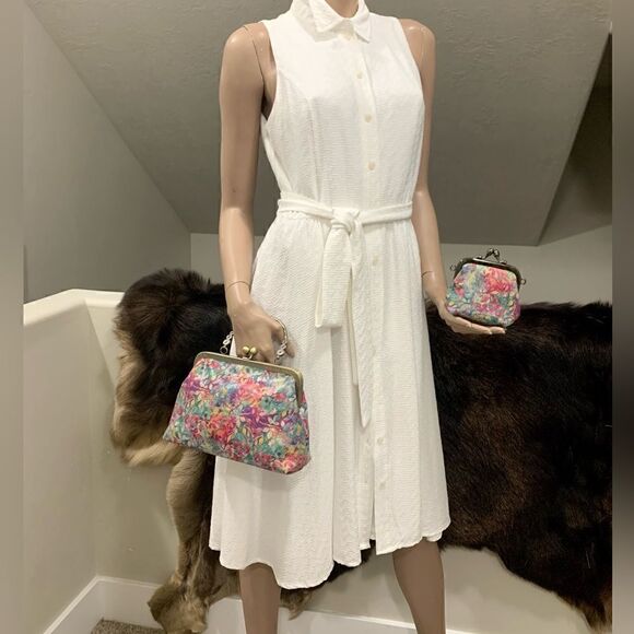 Handmade Genuine Leather Floral Print Kisslock Top Handle bag & Small Purse Set - Picture 3 of 16